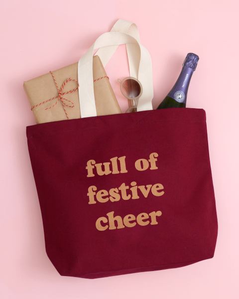 Full of Festive Cheer - Burgundy Tote Bag