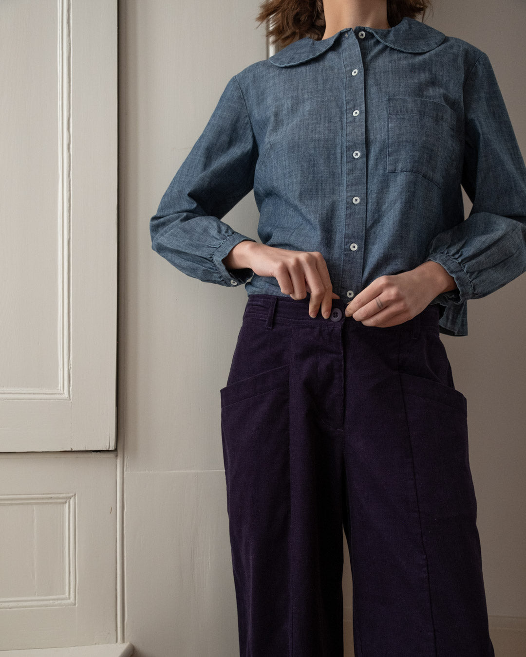 Bibico Lorren Barrel Leg Trousers - Navy Cord - Image 2
