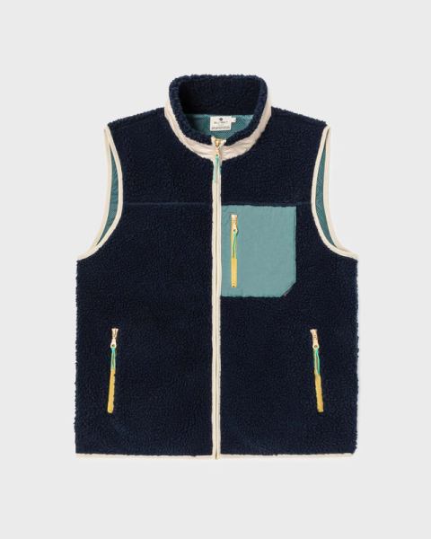 Billy Belt Unisex Sleeveless Sherpa Jacket - Navy/Green