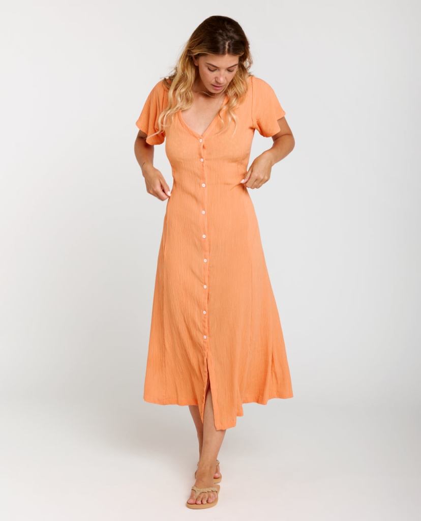 Rip Curl Molokaï Short Sleeve Long Dress - Orange