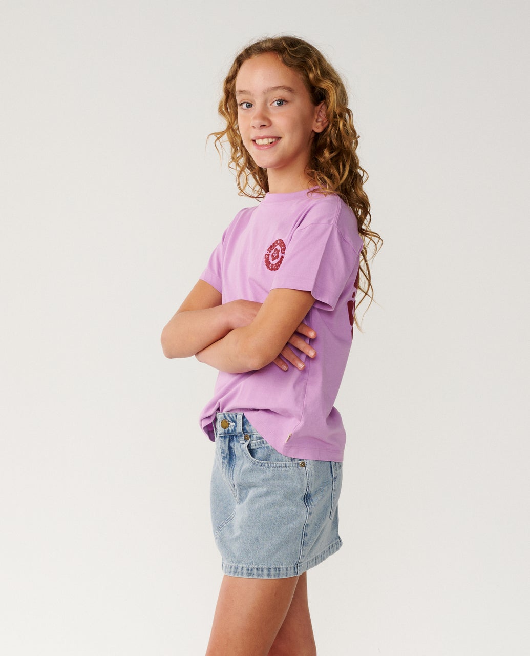 Rip Curl Girls Surf Puff Relaxed Tee - Bright Lilac - Image 3