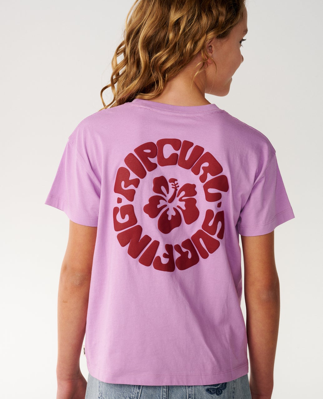 Rip Curl Girls Surf Puff Relaxed Tee - Bright Lilac - Image 4