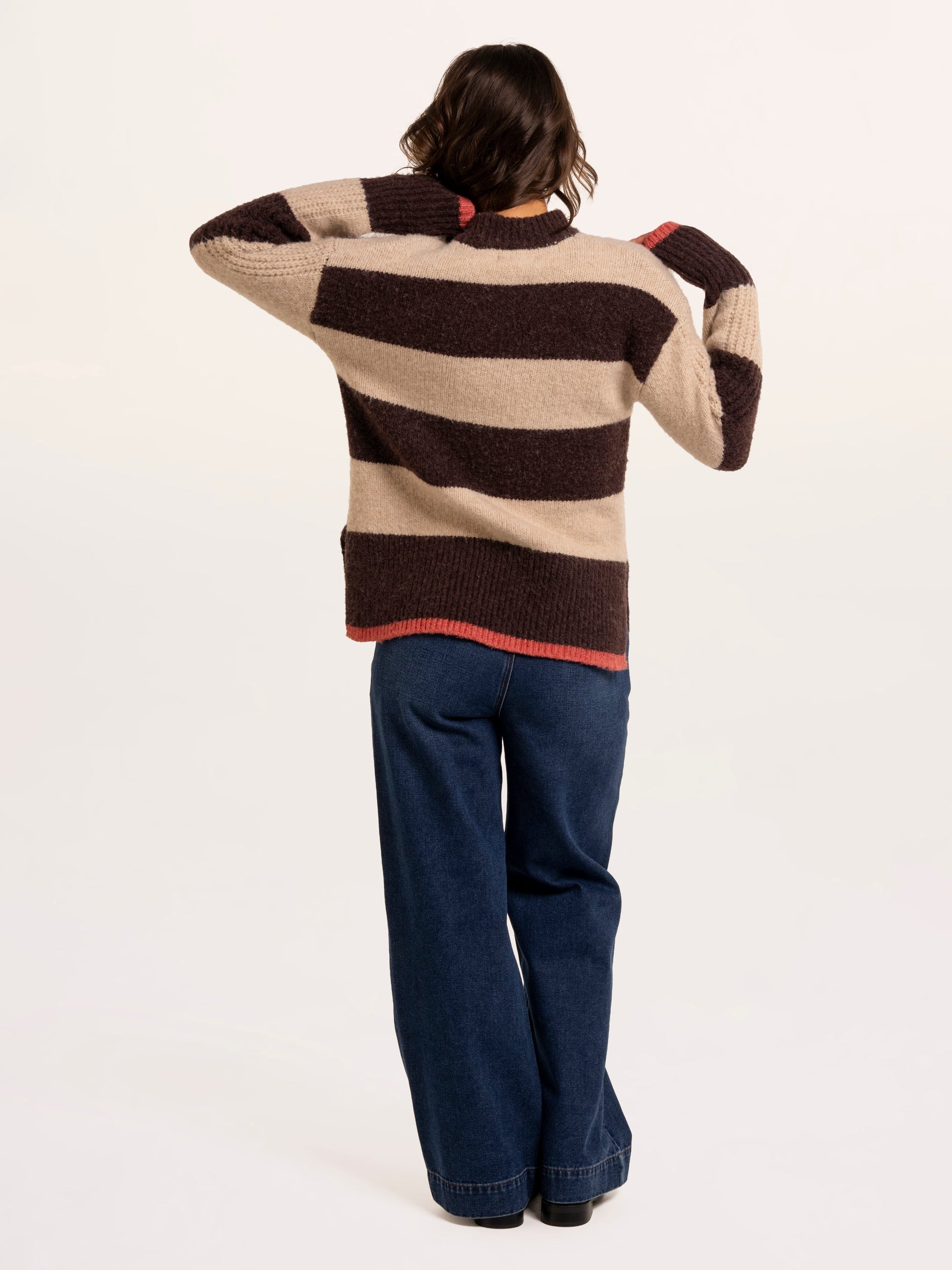 Brakeburn Eira Stripe Crew Neck Knitted Jumper - Burgundy - Image 4