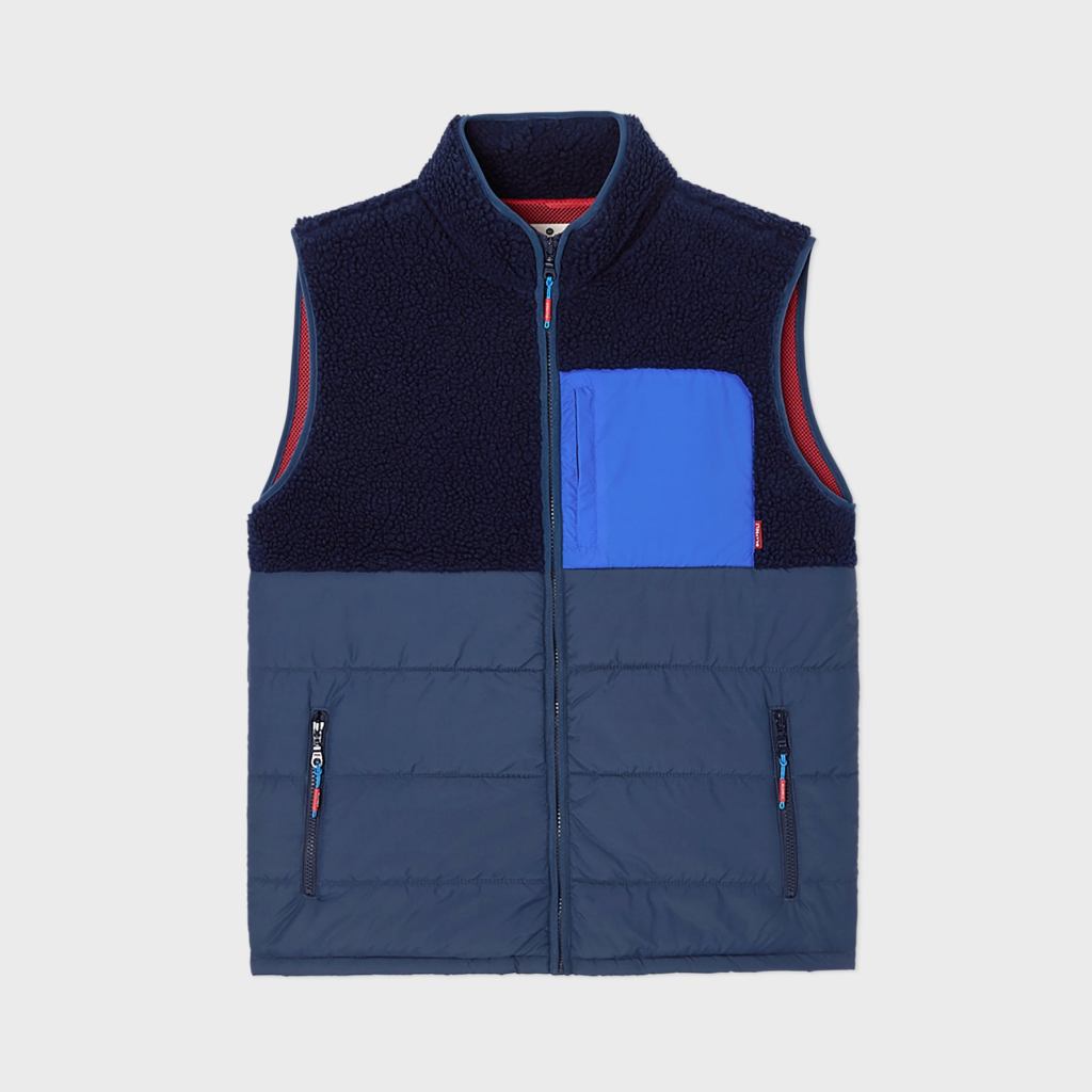 Billy Belt Sleeveless Two-Material Sherpa Jacket - Navy
