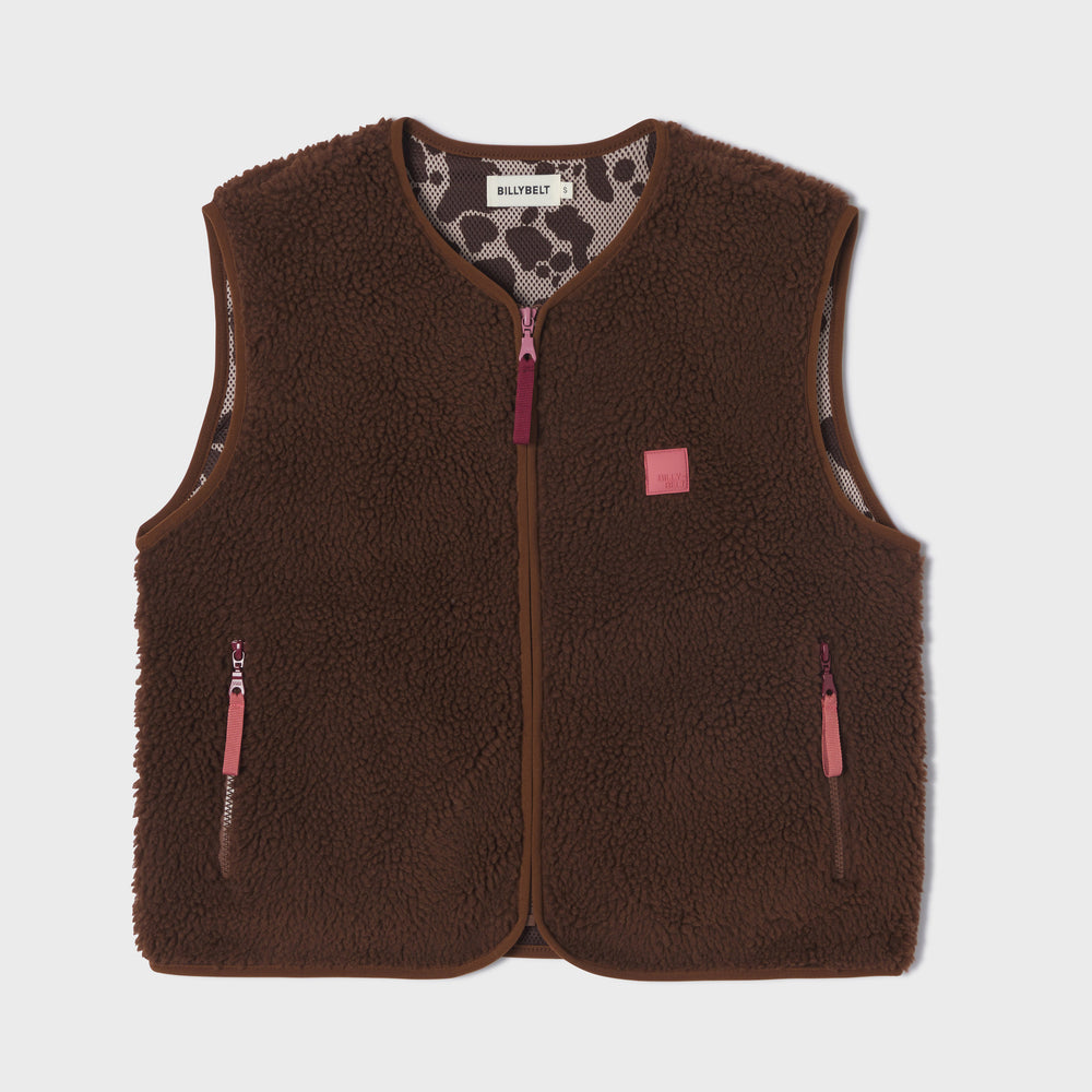 Billy Belt Womens Sleeveless Sherpa Jacket with Zip - Brown